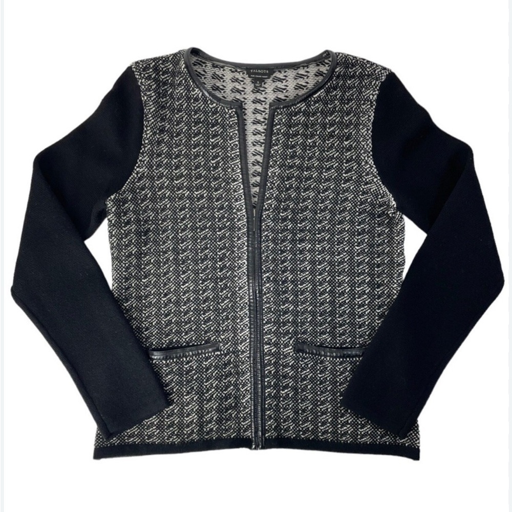 Talbots Pure Italian Black and White Zip-up Sweater